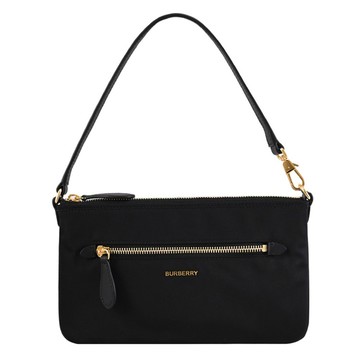 BURBERRY 8109271 金屬LOGO內裏格紋尼龍單肩/手提包.黑