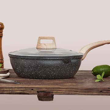 麥飯石不粘鍋炒鍋家用炒菜鍋平底鍋不沾煎蛋煎鍋電磁爐燃氣灶專用