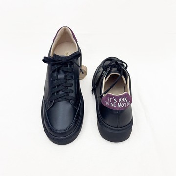 厚底加高!365天舒適防水休閒鞋 黑紫標 真皮 黑鞋 MIT -莓果怪獸