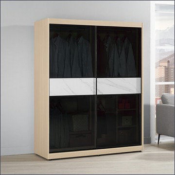 5尺鋁框推門衣櫥黑玻璃 收納衣櫃 滑門衣櫥 【149B12023】Leader傢居館149-A212+A214