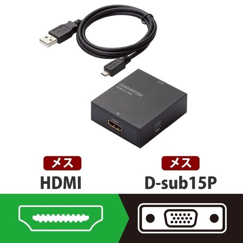 ELECOM AD-HDCV01 ダウンスキャンコンバーター HDMI-VGA 3.5φ HDMI1.4