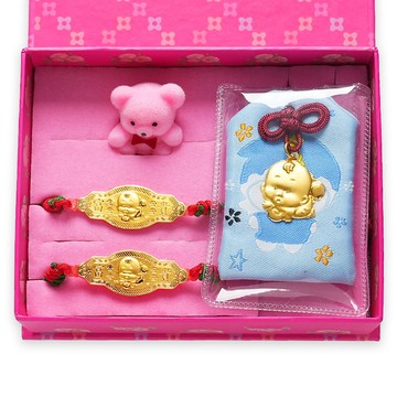 【童樂繪金飾】小寶貝 黃金御守 平安健康禮盒3件組 重0.1錢