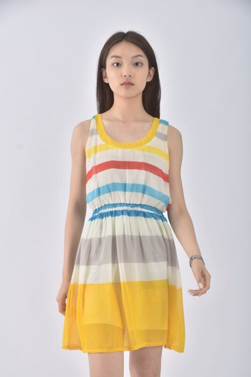 (S) tokyo fashion條紋黃色洋裝