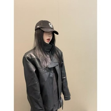 王鶴棣同款機車皮衣外套男女美式復古高級感潮流高街VIBE風皮夾克
