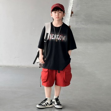 【中大男童】帥氣星星字母T恤工裝短褲套裝
