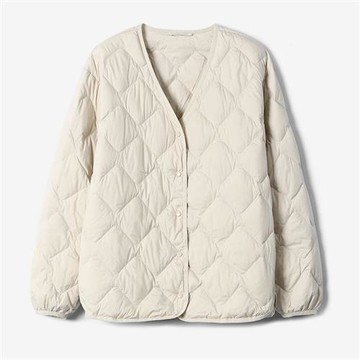 【米蘭精品】羽絨外套鴨絨夾克-90%含絨無領極簡菱格寬鬆女外套3色74ia50