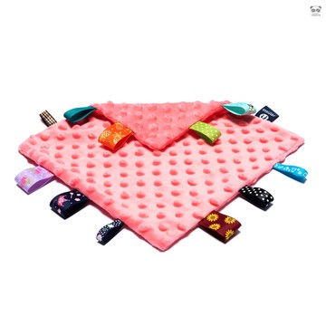 SU1001 寶寶安撫口水巾 純棉嬰兒安撫巾 帶彩色標籤 玫紅