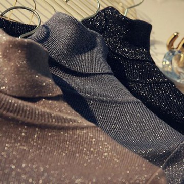 商場同款折扣撤柜剪標尾貨品牌高領套頭長袖毛衣修身亮絲針織衫女