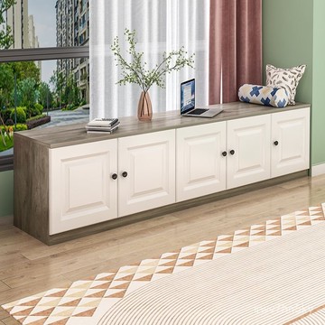 可開發票 窗臺飄窗 坐人飄窗櫃 歐式陽臺組閤櫃地櫃矮櫃落地家用定製組閤一體 電視櫃 陽臺地櫃 飄窗櫃床邊櫃 坐式矮地櫃