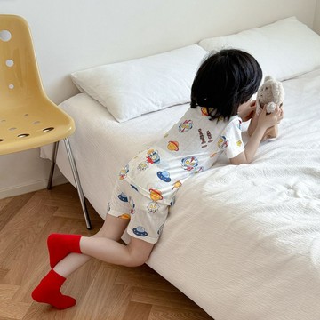 Healthy baby 25年夏季新款睡衣套裝兒童薄款家居服女童短袖短褲空調男童裝短袖睡衣家居服套裝夏季睡衣兒童家居