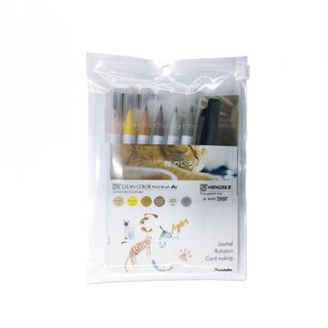 【Kuretake 吳竹】ZIG 彩繪毛筆+代針筆 七色套組 貓咪 /組 RBCN-7VL(日本品牌)