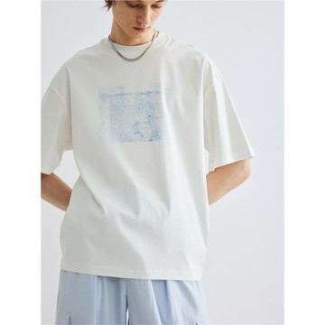 GRAINMUSTARD 圓領印染極簡寬松百搭短袖重磅寬松質感順滑套頭衫