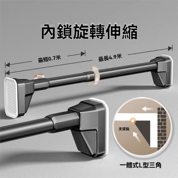 【Secaii設彩品牌店】新升級按壓式伸縮桿 伸縮晾衣桿 浴簾桿 自由伸縮 撐桿 防滑底座/無需打孔/防水防鏽 【新升級灰色杆】4.2-4.9米