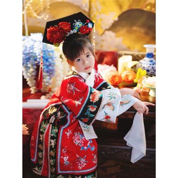 漢服女童格格服套裝清朝滿族古風清漢女夏裝旗袍新中式國風故宮