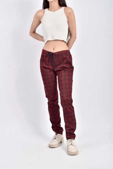 (L) uniqlo棉質格紋紅色長褲