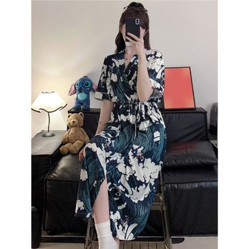 夏季短袖冰絲睡裙大碼胖mm200斤薄款夏款浴袍甜美莫代爾睡衣女款