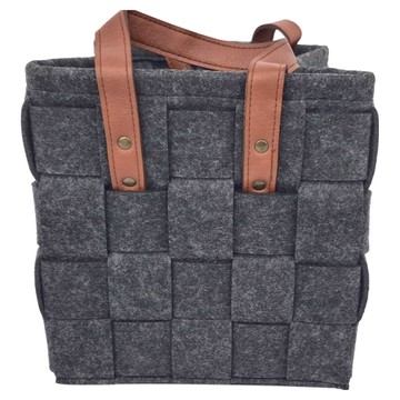 Life+ 自然風編織毛氈收納籃/置物籃 100%聚脂纖維 PU手把 220g  S(20 x 20 x 20cm)  黑色  1個