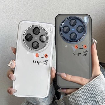 自帶鏡頭膜適用vivox200pro手機殼新款時尚透明vov100spro笑臉兔子reno12pro保護套x200mini全包防摔硅膠軟邊