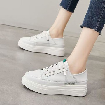 套腳兩穿真皮內增高小白鞋女厚底6CM鞋子女2022新款百搭ins春款鞋