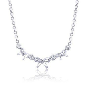 【Aguchi 亞古奇】奇雅系列‧蝴蝶結-經典水鑽銀項鍊飾品(日本製)