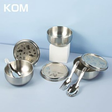 KOM童趣系列｜全不鏽鋼兒童隔熱碗11.5cm-三入(316不鏽鋼)