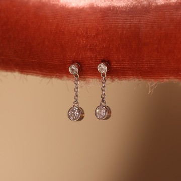 s925銀氣泡圓鑽鋯石剔透閃亮耳釘 鏈條耳釘 防敏感 女生耳釘