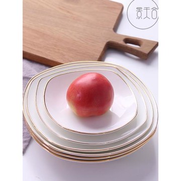 6只裝陶瓷金邊餐盤家用裝菜深盤子深口碟子菜盤炒菜湯盤創意深盤