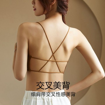 露背隱形無痕純棉內衣女交叉美背薄款細肩帶無鋼圈吊帶背心文胸罩
