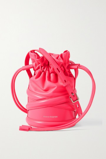 Alexander McQueen - Soft Curve Embossed Neon Leather Bucket Bag - Pink - one size