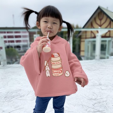 Kid-麻糬兔多多小孩厚款斗篷帽衣(粉)
