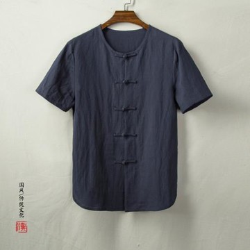 棉麻短袖襯衫中國風男裝上衣潮牌半袖亞麻衣薄款短打禪服復古工裝