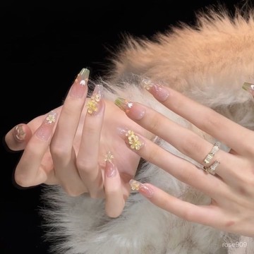 ✨Hannah✨鬱金香立體小黃花美甲穿戴甲2025新款高級感顯白ins純手工婚紗照手工穿戴甲 FZUN