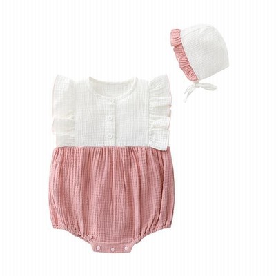 ベビーロンパース ベビー服 赤ちゃん 帽子付き 子供服 新生児 夏服 涼しい フリル お姫様 出産祝 プレゼン66 80CM