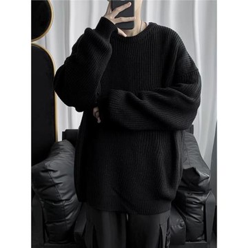 純色美式復古毛衣男高級感痞帥秋冬慵懶風oversize潮牌針織衫外套