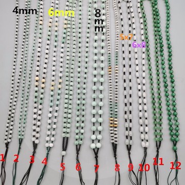 冰種保真巴山翡翠三彩全珠項鏈掛件綁吊墜繩玉珠圓珠子石頭玉鏈子