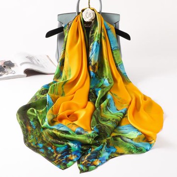 大絲巾女長紗巾春秋冬季媽媽披肩護頸圍脖子兩用薄圍巾千里江山圖