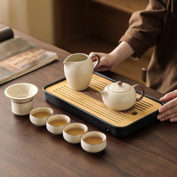 2025新款汝窯功夫茶具套裝陶瓷茶壺蓋碗茶杯茶盤輕奢高檔家用喝茶
