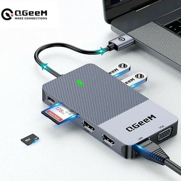 擴展塢 USB-C 多功能筆電擴展底座 HDMI QGeeM11合1擴展塢USB拓展塢displaylinkHUB集線器音頻網口讀卡器