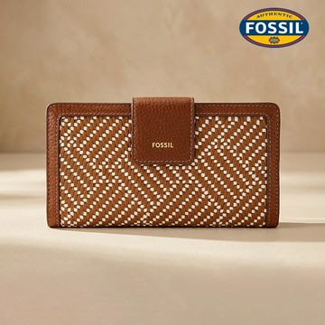 【FOSSIL 官方旗艦館】Logan 真皮拉鍊RFID中長夾-馬鞍紋編織 SL10100994