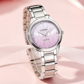 CITIZEN 星辰 限量 光動能大三針女錶 開學換新季 送禮推薦-粉/34mm EM1220-58X