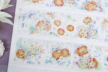 OKMT新七天原創流麻咕卡貼紙PET手帳手賬膠帶貝殼光工藝 珊瑚海