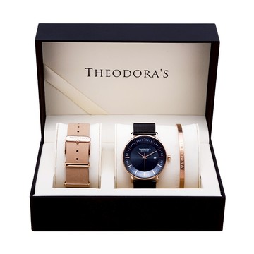 【THEODORA'S】手錶1+2禮盒-女款 Aurora 太陽能手錶 簡約款-限定錶帶奶茶色【希奧朵拉】