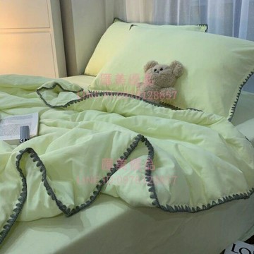 涼被素色空調被蜜瓜綠貝殼繡夏涼感被單人雙人床單床上夏被四件套可機洗【聚寶屋】