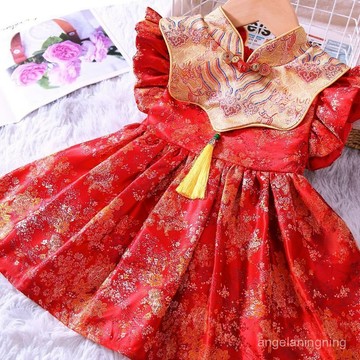 9327人反覆回頭🛍️ 中式抓週漢服 女童旗袍 週歲禮服 公主裙 夏季唐裝 刺繡龍鳳 小旗袍 滿月服 彌月禮