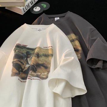 美式復古短袖男款夏季重磅純棉t恤潮牌寬松oversize上衣半袖體恤