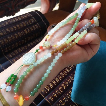 和田玉糖果色 多寶 6公釐 108顆佛珠 手鏈 項鏈吊墜