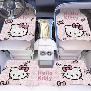 臺灣現/🎀腳踏墊 汽車腳踏墊卡通可愛凱蒂貓汽車腳踏墊地毯式耐髒易打理水晶絨通用保護腳墊