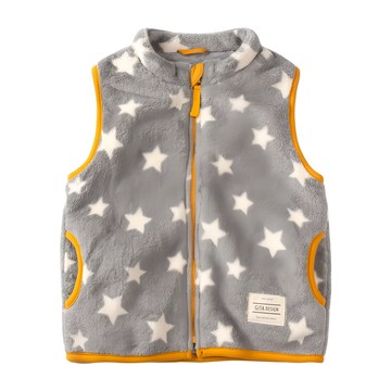 兒童款珊瑚絨保暖背心-經典灰星  YKK拉鍊  兩側有口袋  包邊袖口  保暖微高領  100cm