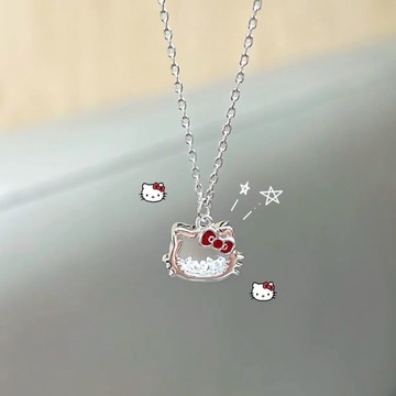 【預購】正版授權 SANRIO 三麗鷗 HELLO KITTY 爆閃細碎小鑽 搖搖樂 紅色蝴蝶結 項鍊 粉紅禮盒 送禮推薦💝 生日禮物 情人節禮物