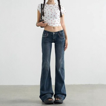 低腰微喇叭牛仔褲女2025年秋季新款美式辣妹彈力緊身百搭喇叭褲鑫弘-素時衣櫥